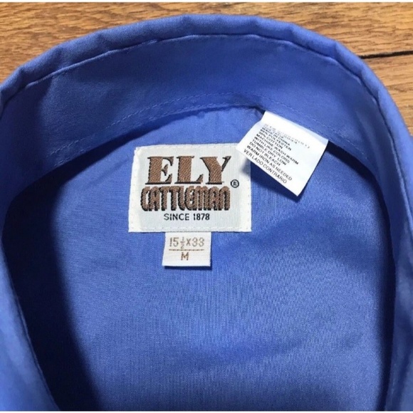 ELY Cattleman Blue Western Long Sleeve Button Down - Picture 3 of 4